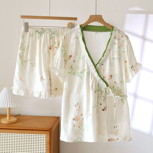 Floral Leaf Short Sleeve Cotton Loungewear