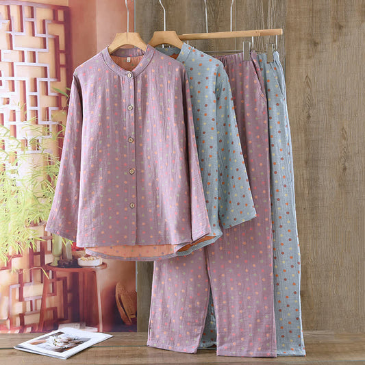 Colorful Circle Cotton Vintage Yarn-dyed Pajama Set