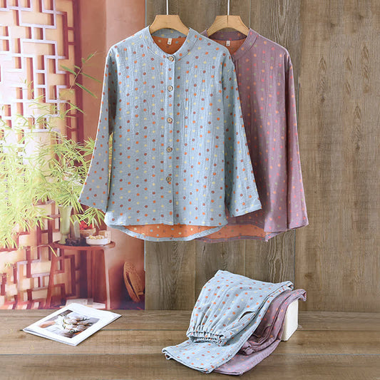 Colorful Circle Cotton Vintage Yarn-dyed Pajama Set