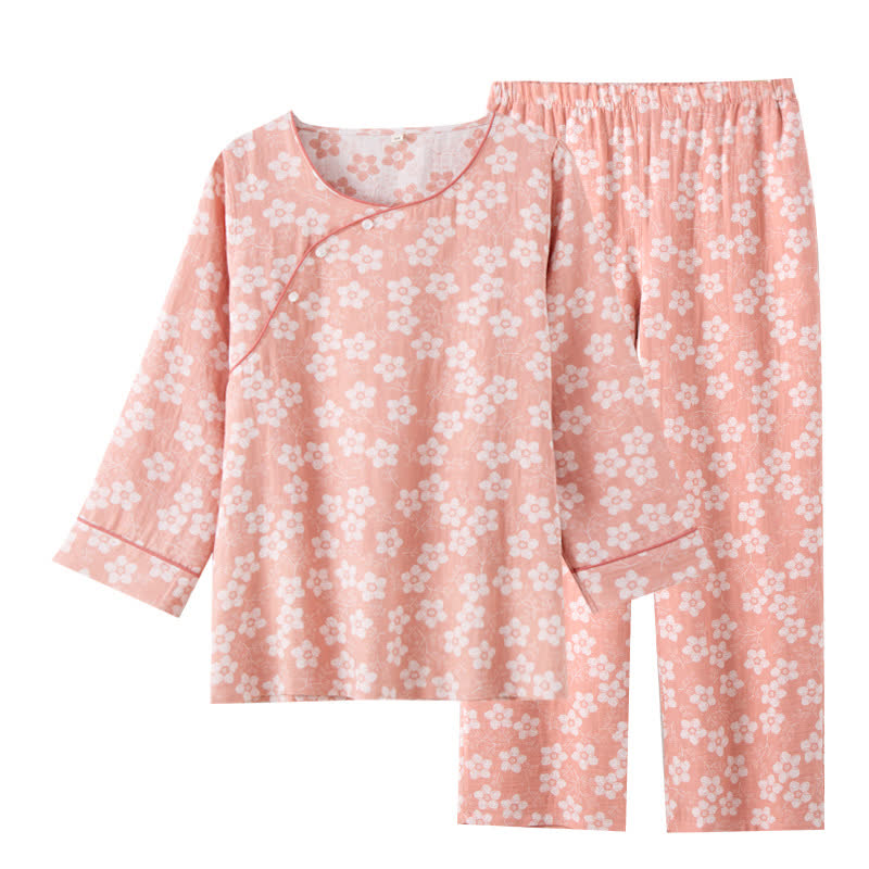 Retro Floral Cotton Yarn-dyed Jacquard Pajama Set