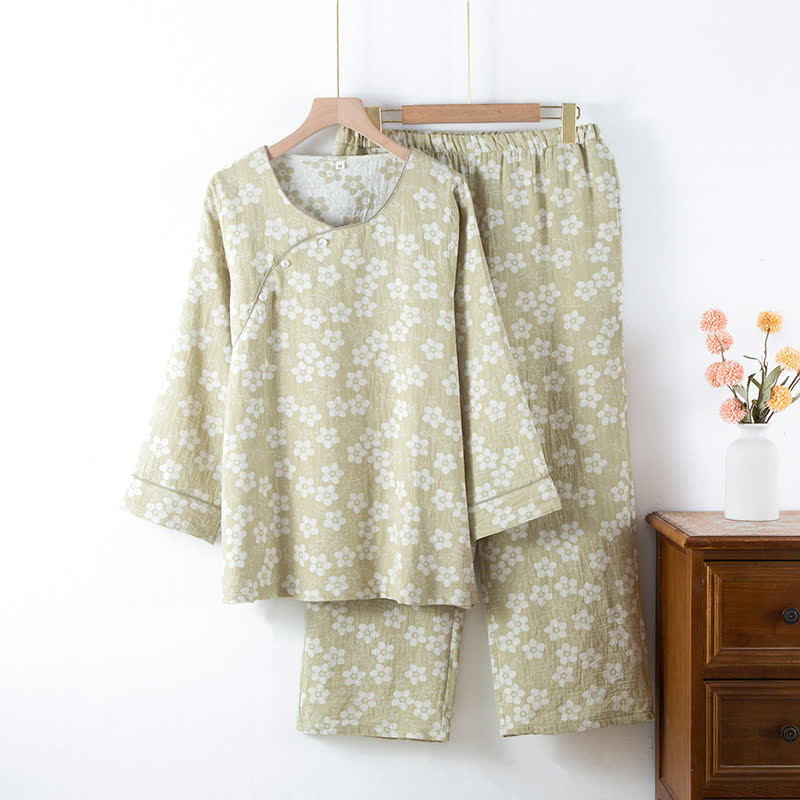 Retro Floral Cotton Yarn-dyed Jacquard Pajama Set
