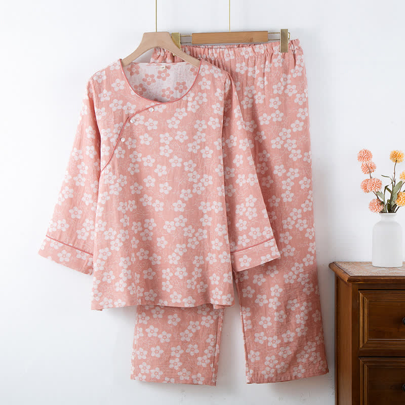 Retro Floral Cotton Yarn-dyed Jacquard Pajama Set