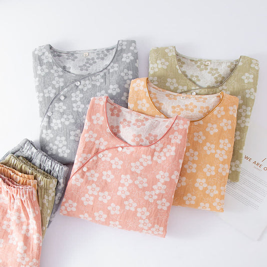 Retro Floral Cotton Yarn-dyed Jacquard Pajama Set