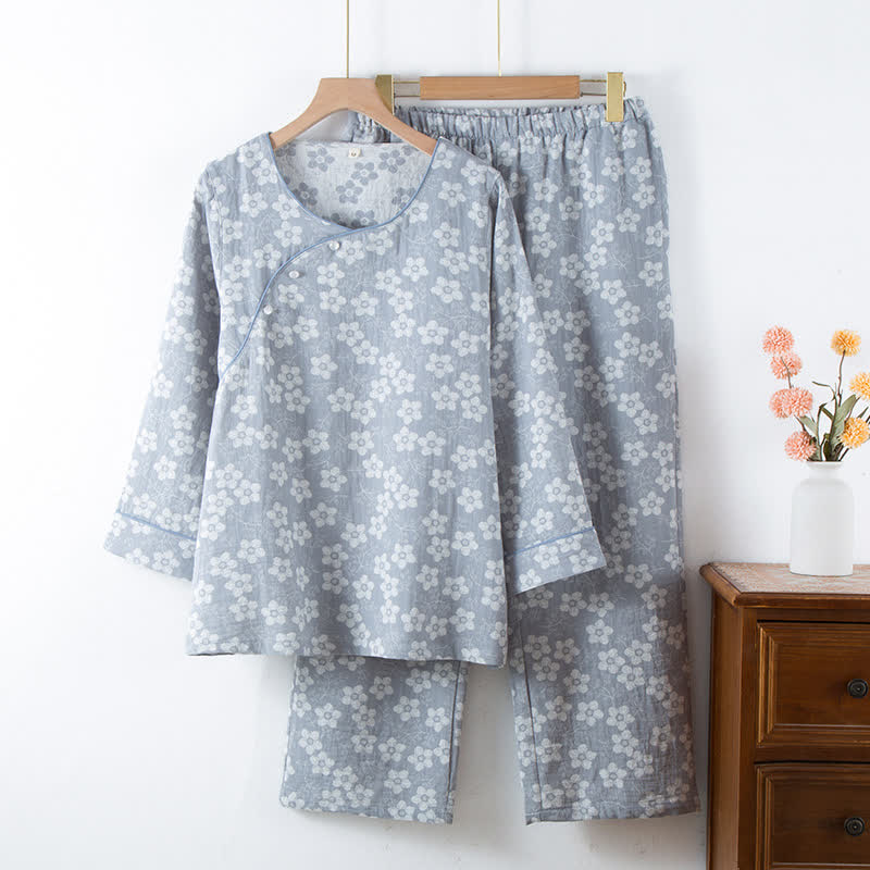 Retro Floral Cotton Yarn-dyed Jacquard Pajama Set
