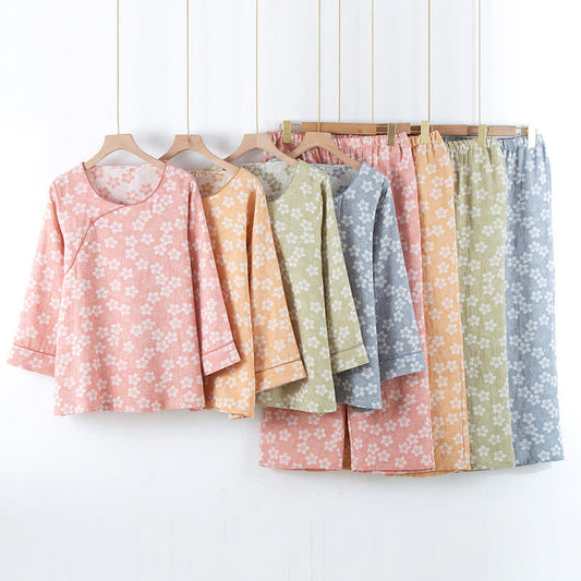 Retro Floral Cotton Yarn-dyed Jacquard Pajama Set