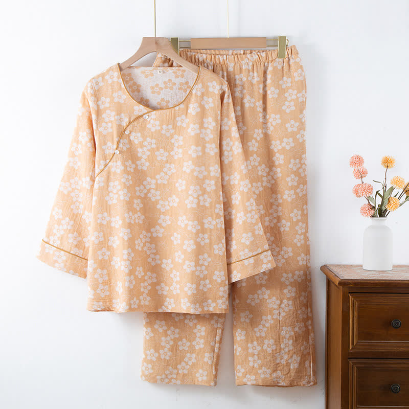 Retro Floral Cotton Yarn-dyed Jacquard Pajama Set