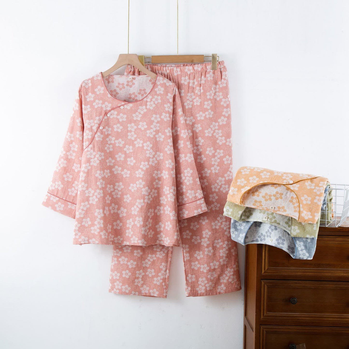 Retro Floral Cotton Yarn-dyed Jacquard Pajama Set