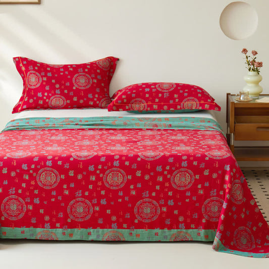 Vintage Cotton Double-layer Yarn-dyed Jacquard Reversible Coverlet