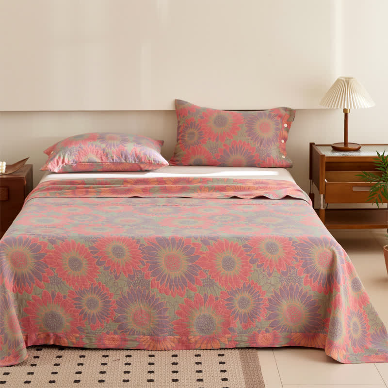 Sunflower Cotton Double-layer Yarn-dyed Jacquard Reversible Coverlet