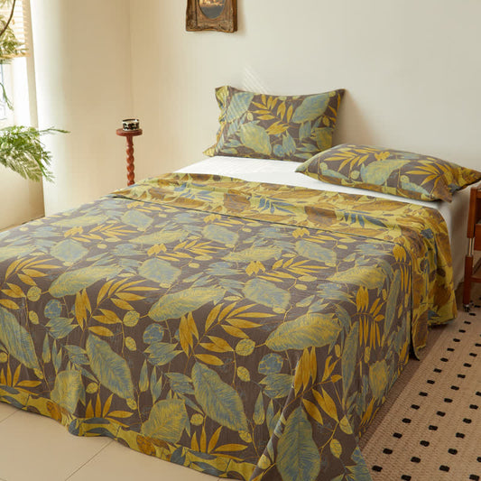 Leaf Cotton Double-layer Yarn-dyed Jacquard Reversible Coverlet