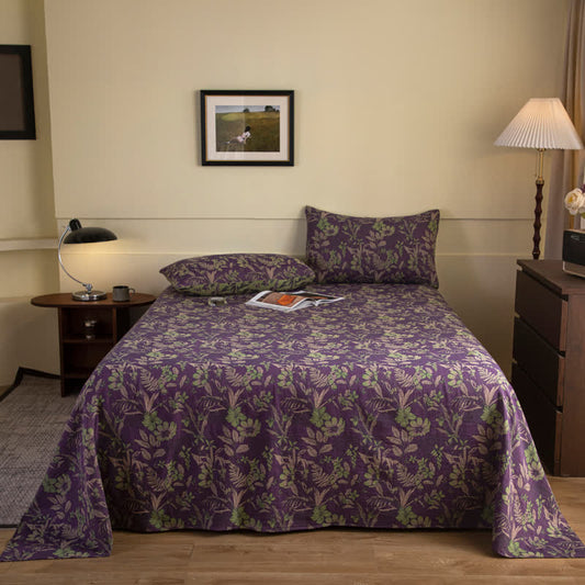 Cotton Double-yarn Vintage Jacquard Flower Leaf Coverlet