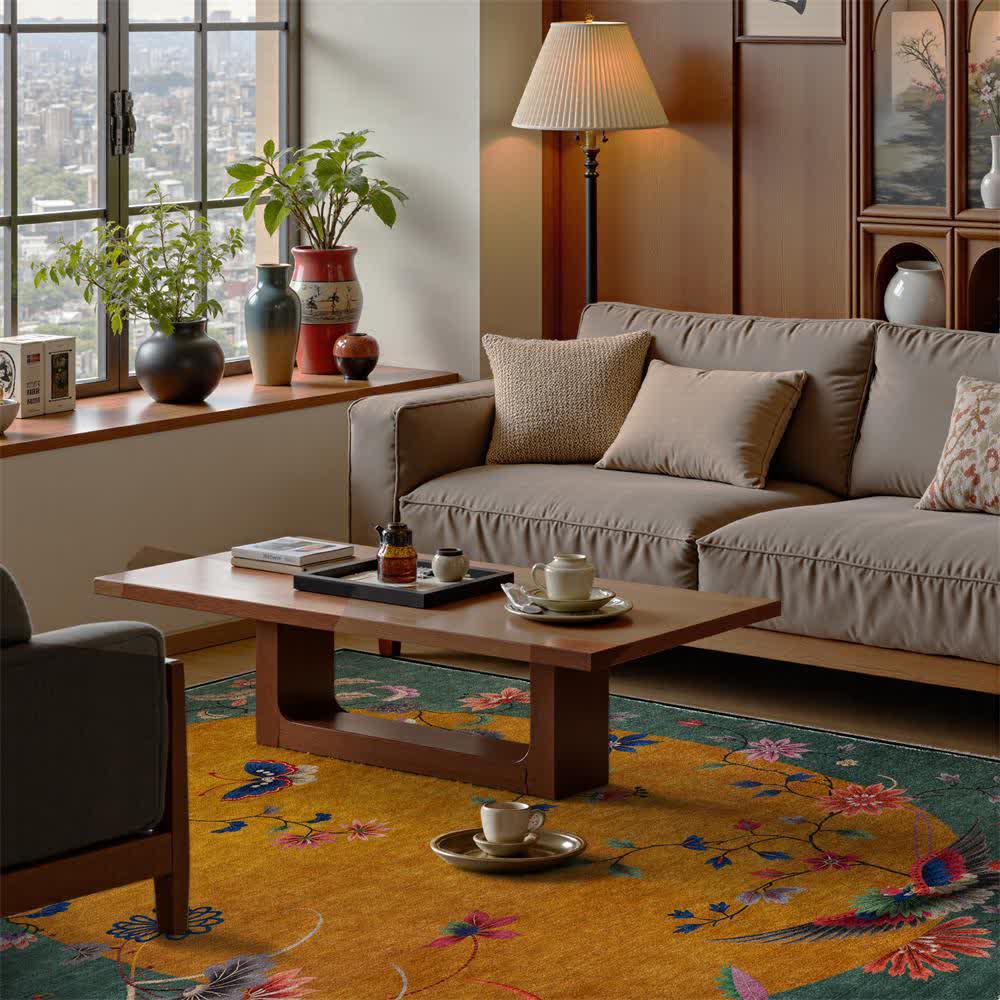 Anti-slip Floral Bird Foldable Area Rug