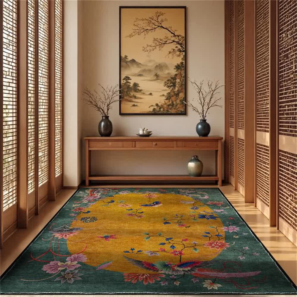 Anti-slip Floral Bird Foldable Area Rug