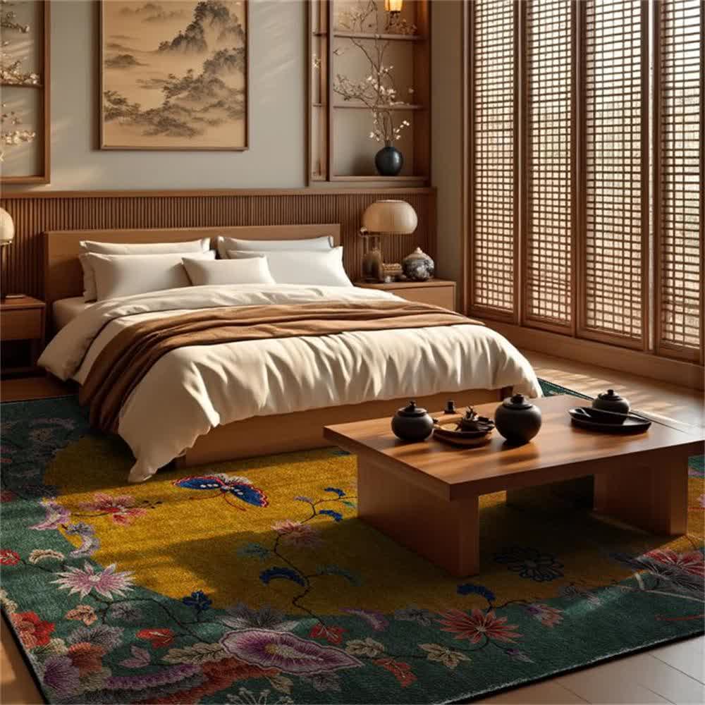 Anti-slip Floral Bird Foldable Area Rug