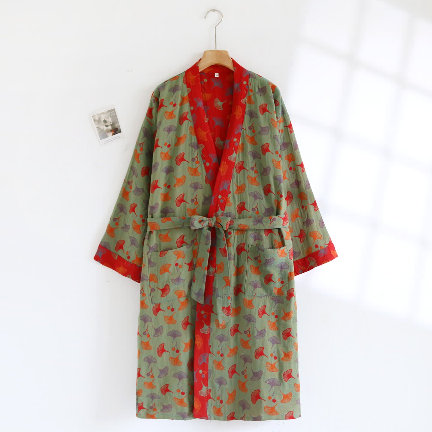 Cotton Yarn-dyed Ginkgo Leaf Print Bathrobe