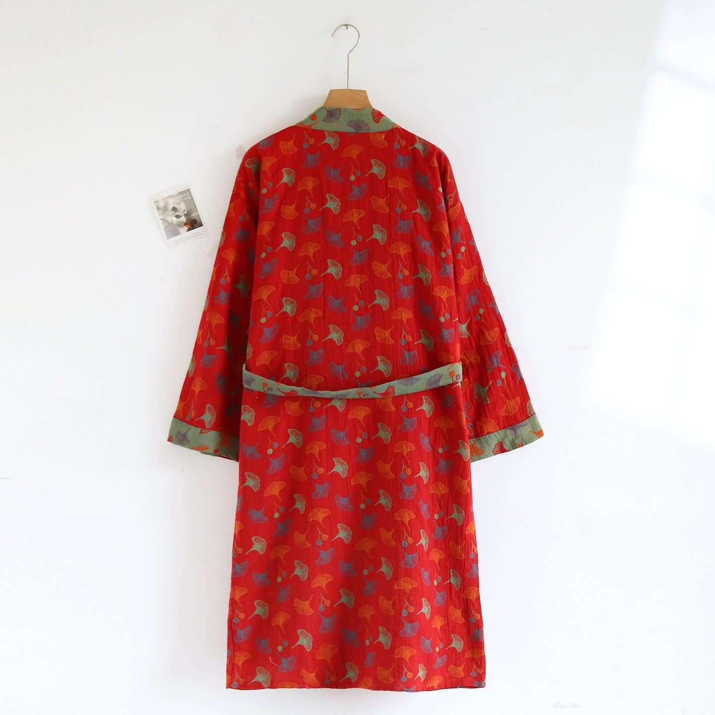 Cotton Yarn-dyed Ginkgo Leaf Print Bathrobe