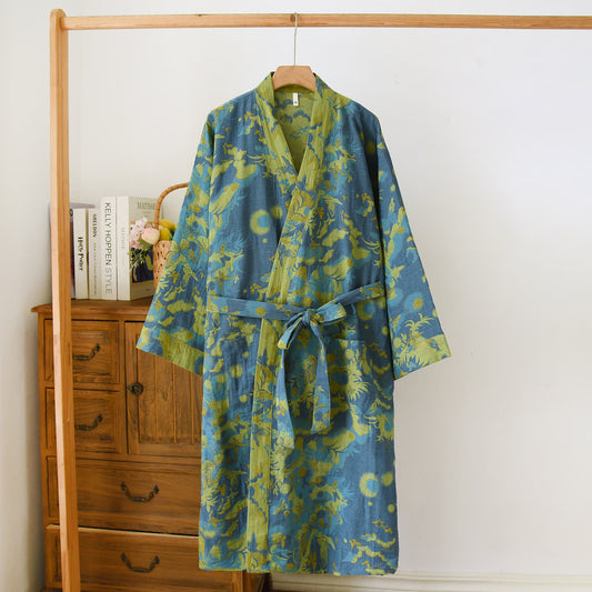 Pastoral Cotton Double-layer Gauze Yarn-dyed Jacquard Bathrobe