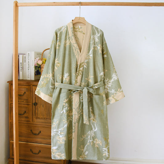 Branch Leaf Cotton Double-layer Gauze Yarn-dyed Jacquard Bathrobe