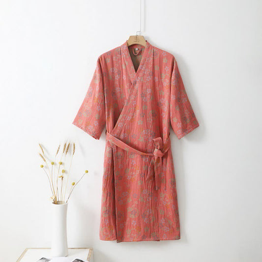 Floral Cotton Double-layer Gauze Yarn-dyed Jacquard Bathrobe