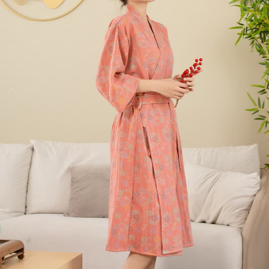 Floral Cotton Double-layer Gauze Yarn-dyed Jacquard Bathrobe