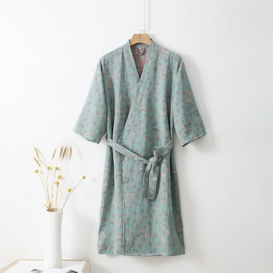 Floral Butterfly Cotton Double-layer Gauze Yarn-dyed Jacquard Bathrobe