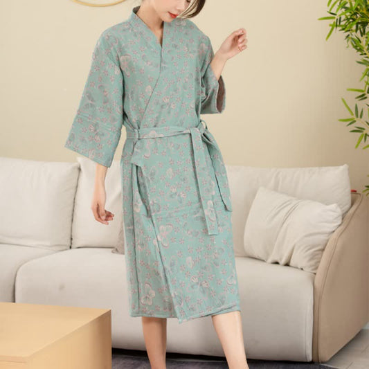 Floral Butterfly Cotton Double-layer Gauze Yarn-dyed Jacquard Bathrobe