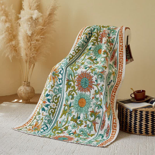 Retro Floral Pure Cotton Gauze Absorbent Bath Towel