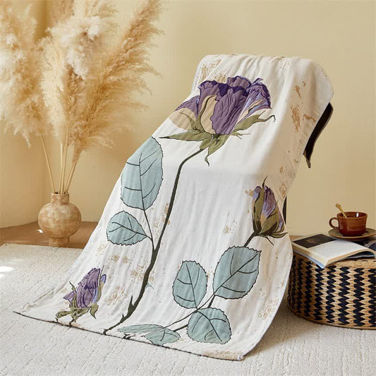 Floral Print Cotton Gauze Absorbent Quick Dry Bath Towel