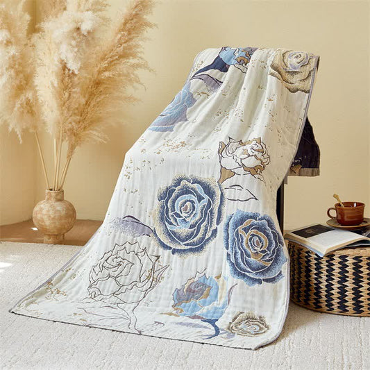 Rose Print Cotton Gauze Absorbent Quick Dry Bath Towel