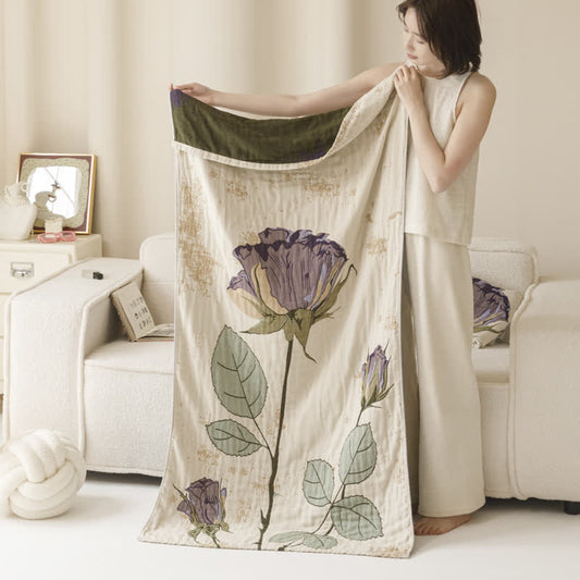 Floral Print Cotton Gauze Absorbent Quick Dry Bath Towel