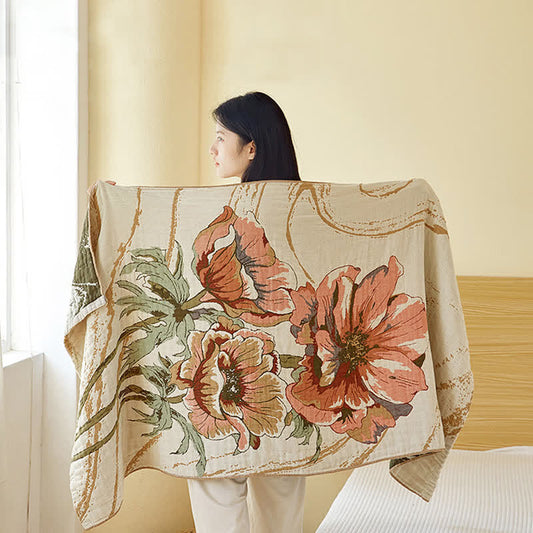Pure Cotton Gauze Absorbent Floral Bath Towel