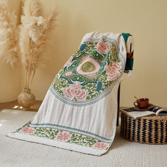 Elegant Floral Pure Cotton Gauze Absorbent Bath Towel