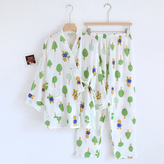 Tree Bear Print Cotton Gauze Pajama Set