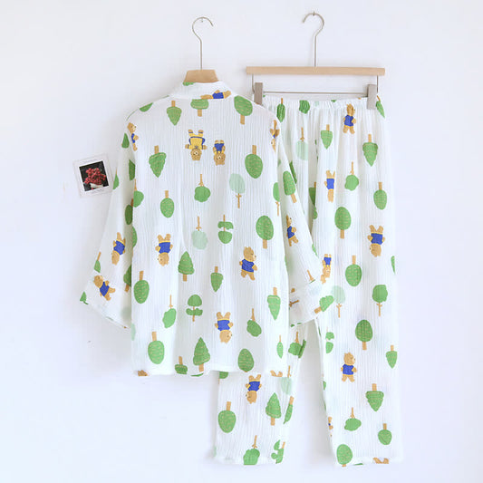 Tree Bear Print Cotton Gauze Pajama Set