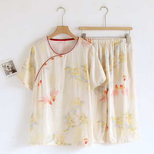 Koi Floral Bamboo Fiber Short Sleeve Pajama Set