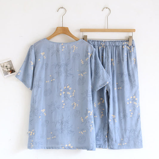 Elegant Floral Bamboo Fiber Short Sleeve Pajama Set