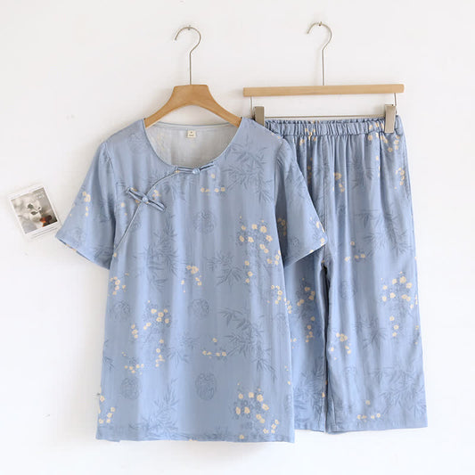 Elegant Floral Bamboo Fiber Short Sleeve Pajama Set