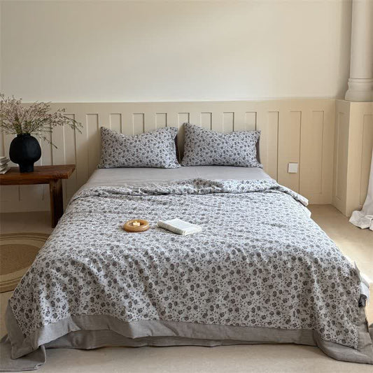 Rustic Floral Cotton Yarn-dyed Jacquard Summer Quilt