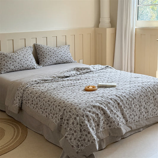 Rustic Floral Cotton Yarn-dyed Jacquard Summer Quilt