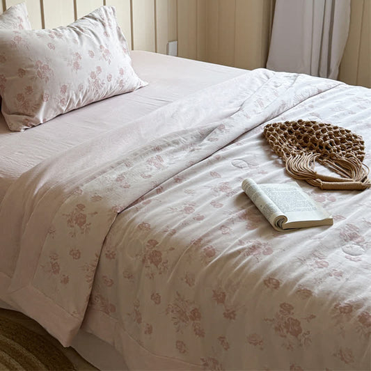 Elegant Rose Cotton Yarn-dyed Jacquard Summer Quilt
