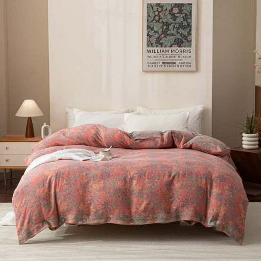 Reversible Jacquard Floral Button Cotton Bedding Set (4PCS)