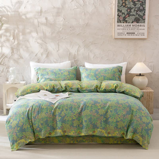 Reversible Jacquard Floral Button Cotton Bedding Set (4PCS)
