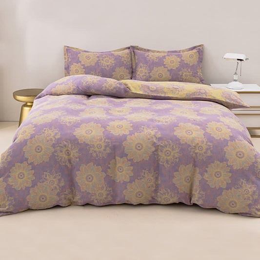 Jacquard Floral Cotton Gauze Reversible Bedding Set (4PCS)