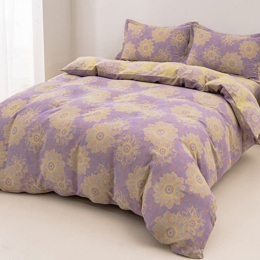 Jacquard Floral Cotton Gauze Reversible Bedding Set (4PCS)