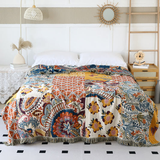 Ethnic Style Floral Plant Cotton Gauze Reversible Quilt