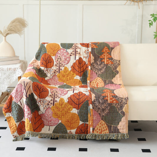 Maple Leaf Cotton Gauze Reversible Blanket