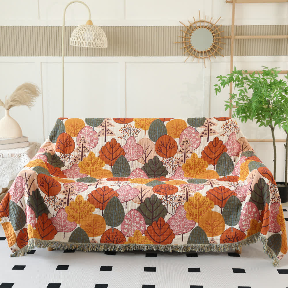 Maple Leaf Cotton Gauze Reversible Blanket