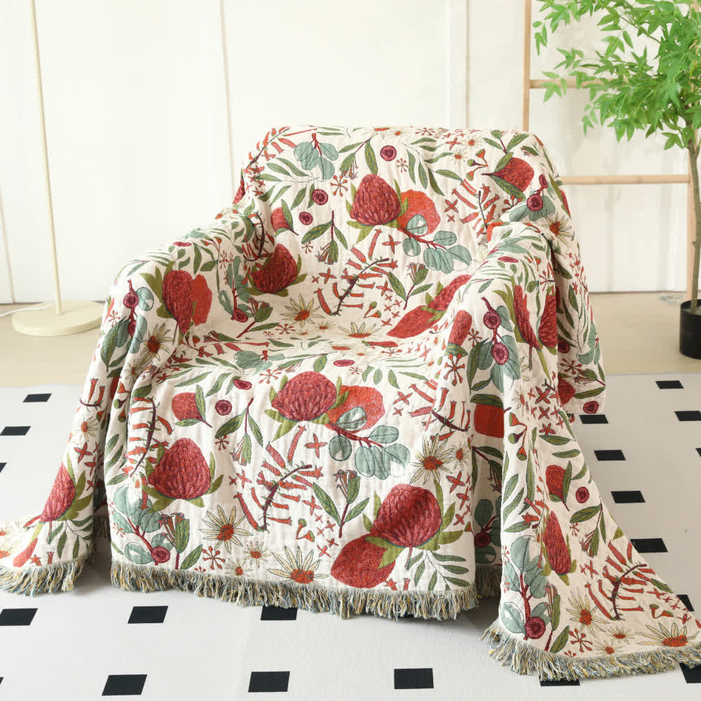Pine Print Cotton Gauze Reversible Blanket