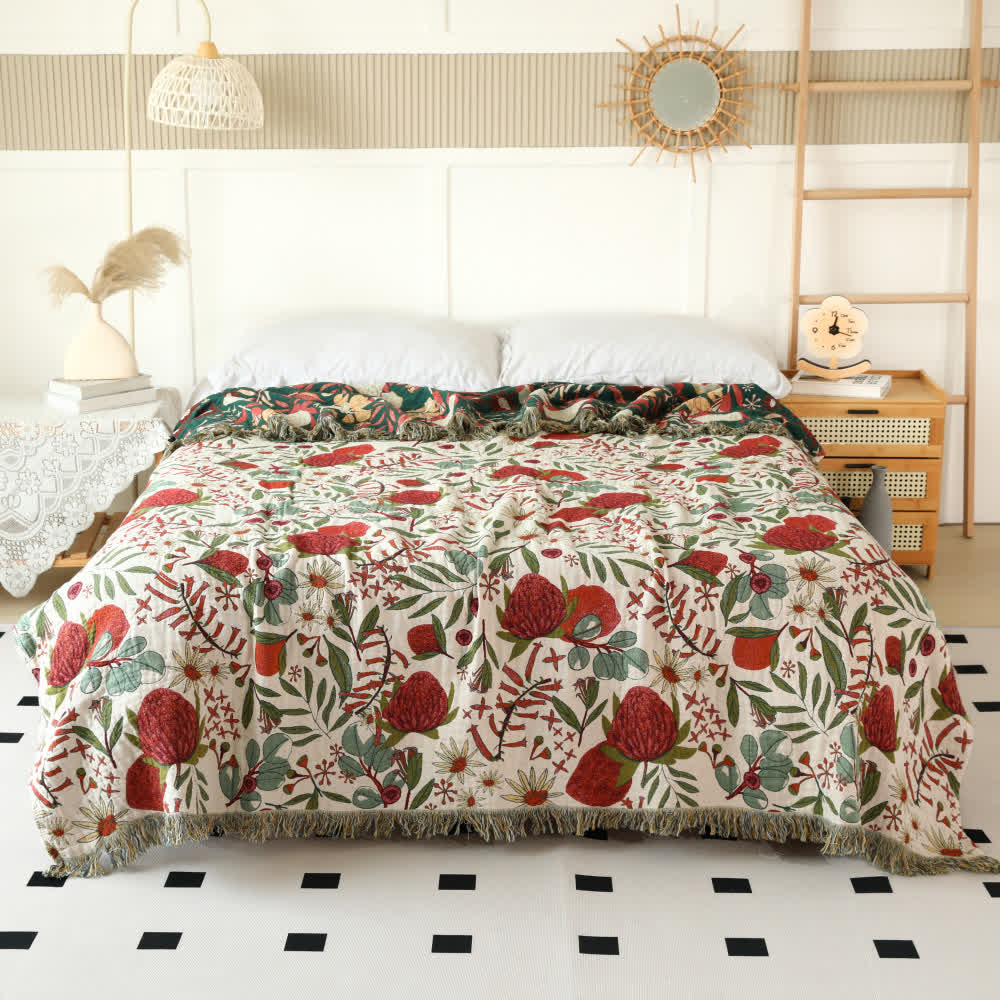 Pine Print Cotton Gauze Reversible Blanket