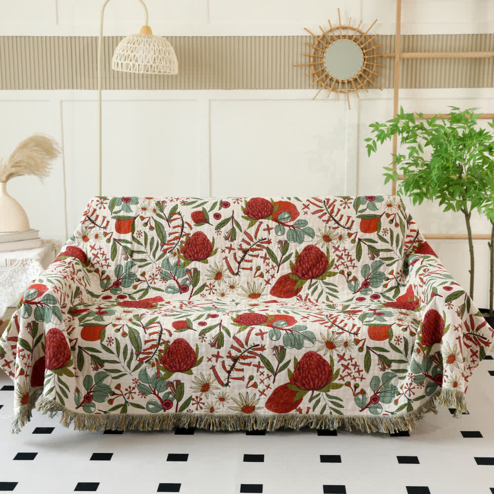 Pine Print Cotton Gauze Reversible Blanket